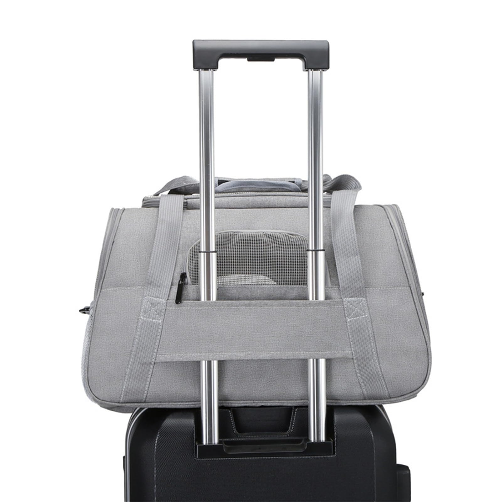 Transportin Gato Perro Pequeño, Bolsa Transporte Mascotas Transportin Gato Plegable Transpirable Duradera Bolsa de Transporte para Cachorros y Gatitos, Viaje, Paseo (43x28x25CM,Negro Gris)