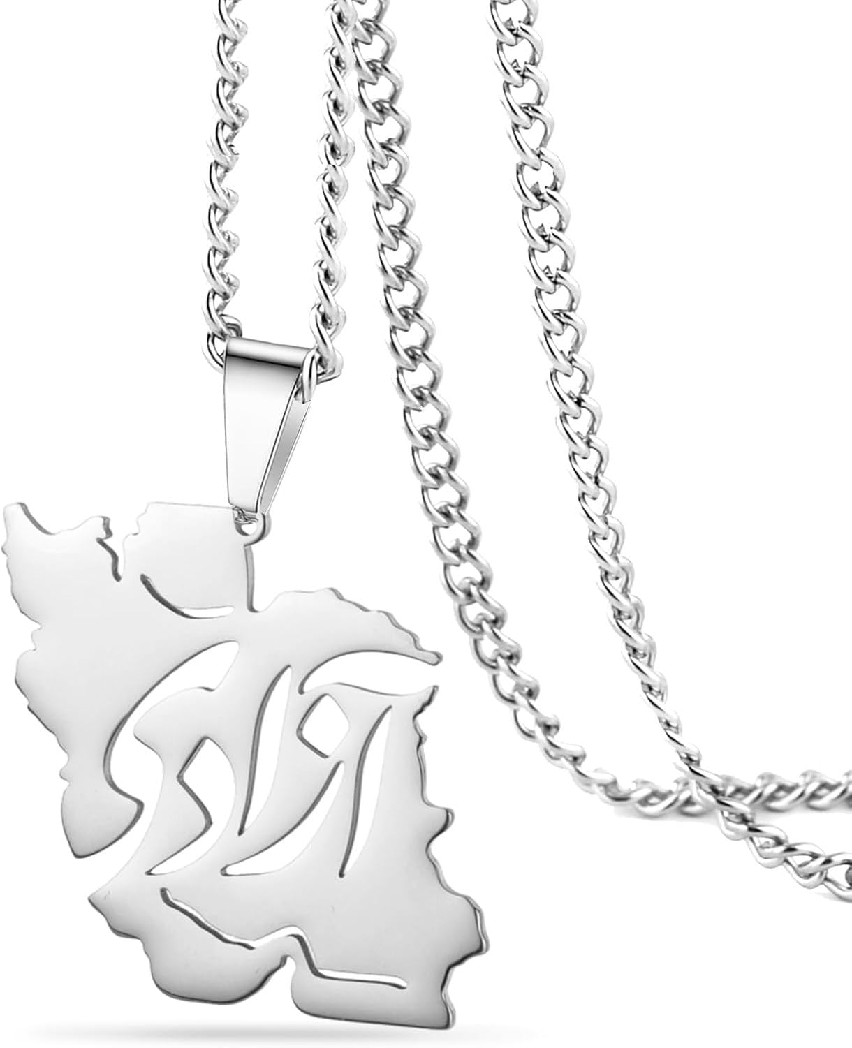 GIOFEOIK Iran Map Pendant Necklace with Dove Flag Colour CZ Stainless Steel Persian Patriotic Jewellery Gift for Women Men, silver 7
