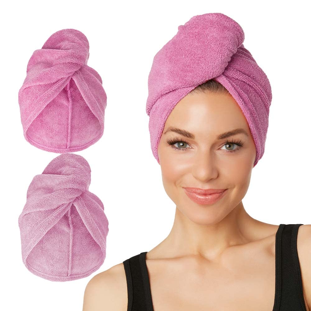 Turbie Twist Microfiber Hair Towel Wrap for Women and Men | 2 Pack | Bathroom Essential Accessories | Quick Dry Hair Turban for Drying Curly, Long & Thick Hair (Dark Pink, Light Pink)