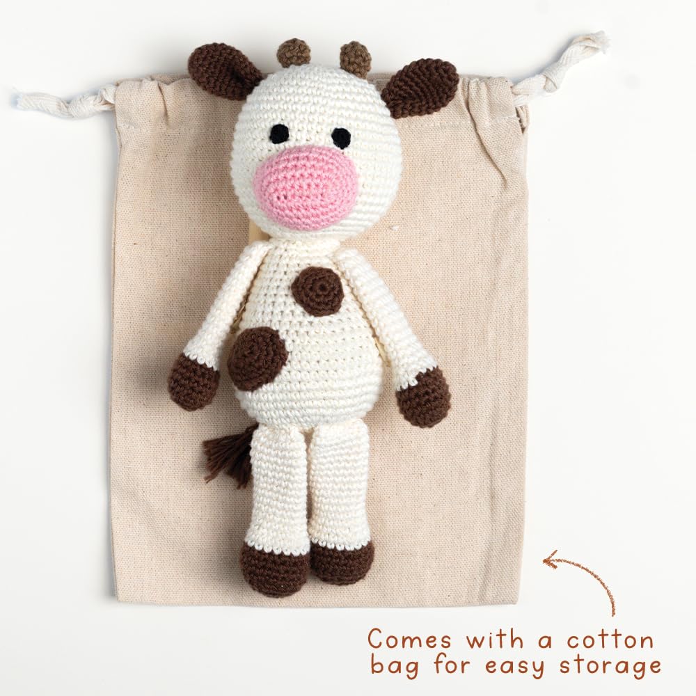 GUBBACHHI Soft Toys for Girls/Boys | Crochet Doll for Kids | Baby Toys for 3 Months + | Handmade in India | New Born Baby Gifts | Plush Stuffed Animal Toy | Gifting for Childrens| Amba Cow 4