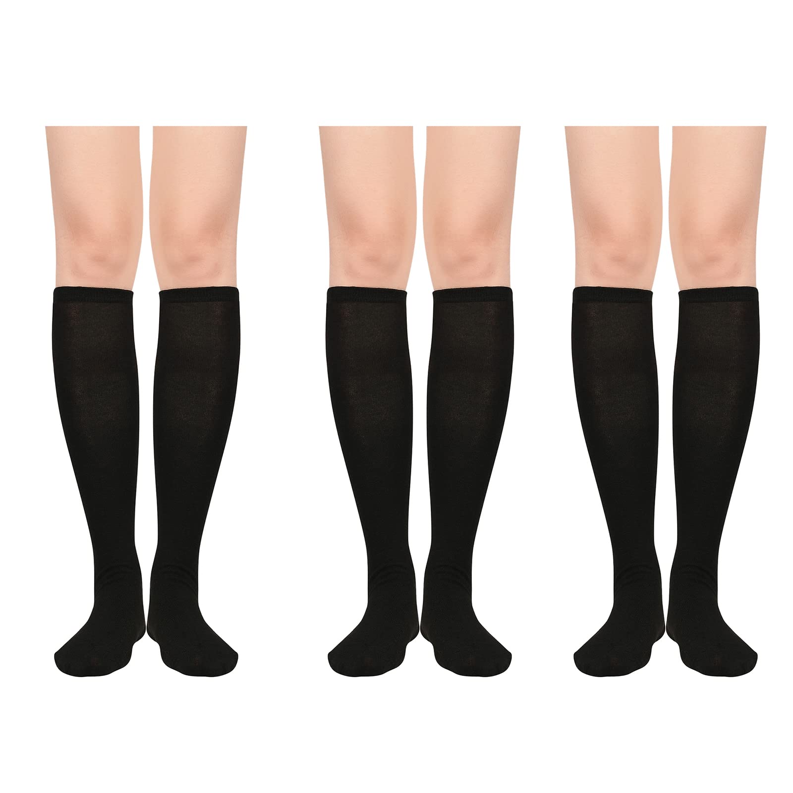 Calcetines altos hasta la rodilla para mujer, calcetines largos atléticos delgados de muslo alto, calcetines deportivos al aire libre, calcetines de tubo casuales, Paquete de 3 Negro, Talla única