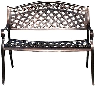 Banco de jardim ao ar livre, banco de jardim de parque de terraço de 39 pol, banco de assento duplo externo com braços e encosto, espreguiçadeira de pátio com estrutura de alumínio fundido, usado par