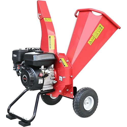 Wood Chipper Shredder Mulcher, 7 HP 212cc Gas-Powered Heavy Duty Engine, 3-Blade Disc Cutter, 10" Large Wheels for Easy Mobility, for Garden, Orchard, Courtyard, Farm