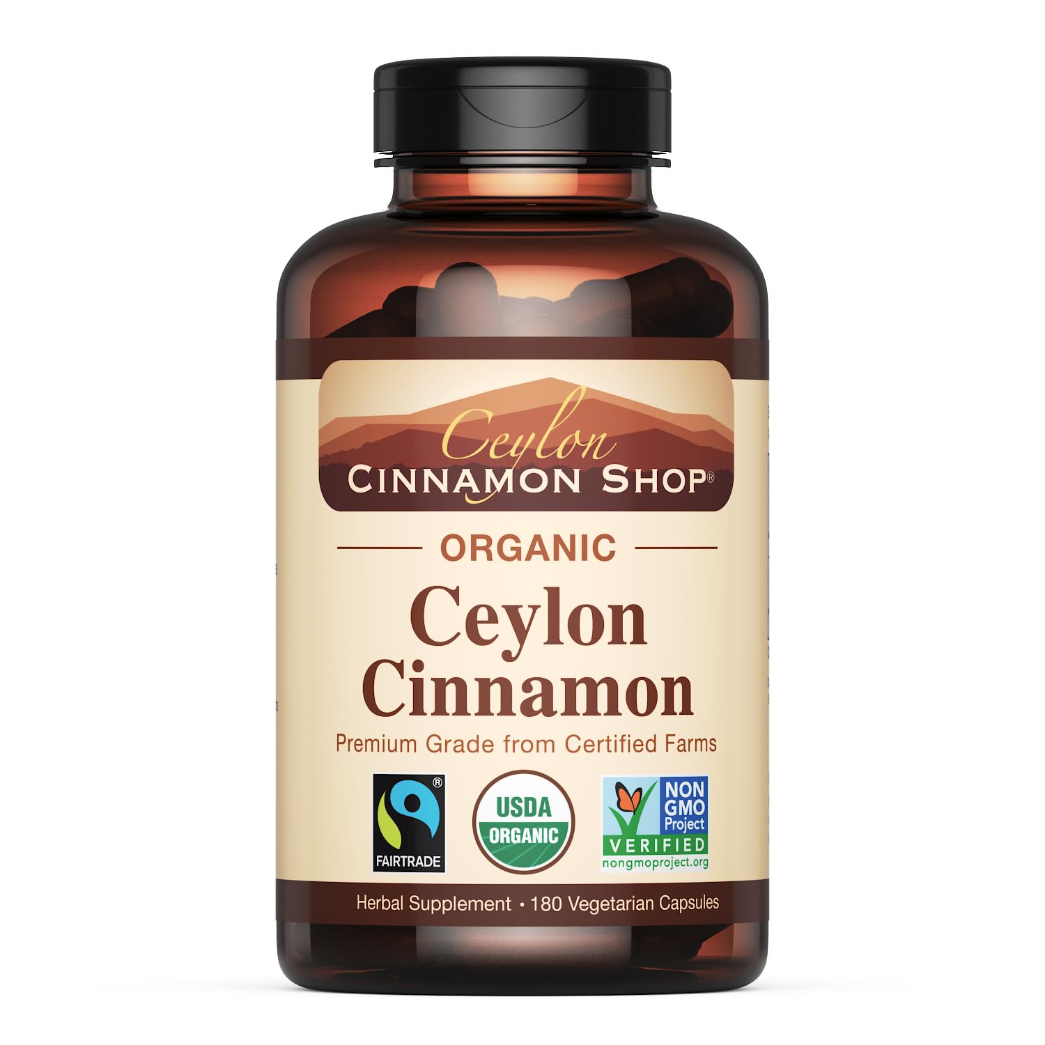 Organic Ceylon Cinnamon Capsules, USDA Certified Supplement, 180 Count 180 Count (Pack of 1)