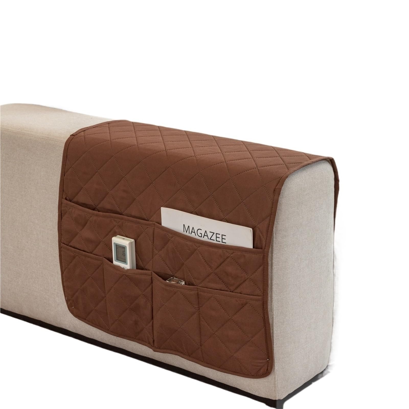 Sillón Caddy for sofá, Soporte de Control Remoto, reposabrazos reclinable, Organizador Antideslizante con Bolsillo Almacenamiento for Revista y Tableta para Sofá(Coffee)