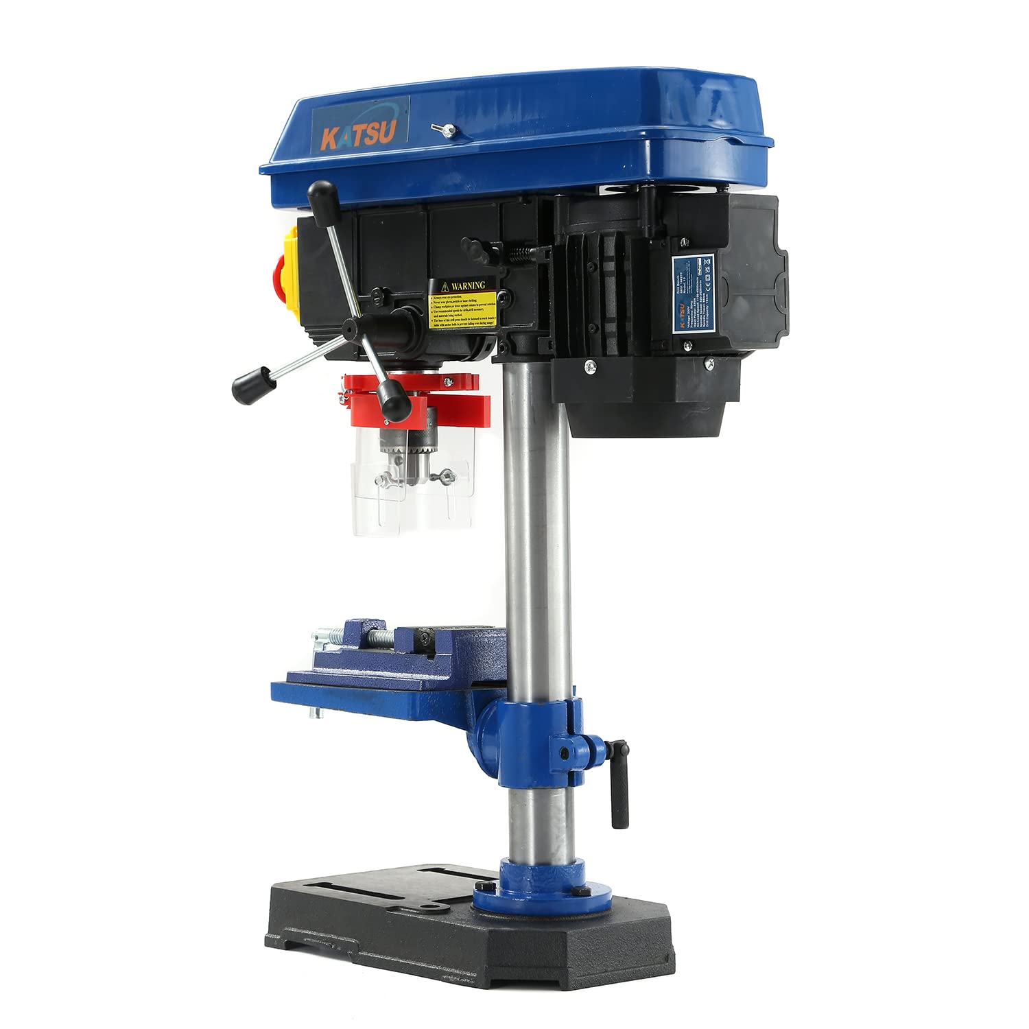 KATSU Trapano a Colonna da Banco con Morsa 375W 5 Velocità 55mm Profondità di Foratura Elettrico Regolabile in Altezza Trapano a Pilastro da Banco Industriale Banco da Lavoro