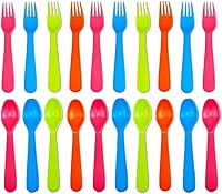 Vista 7 de Jawbush Juego de 16 cucharas de plástico para niños, utensilios reutilizables para niños pequeños con colores brillantes, ideal para viajes