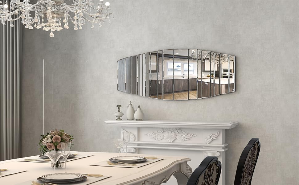 Miniatura 6 de SHYFOY Espejo ovalado para decoración de pared, sin marco, modernos espejos decorativos con costuras para sala de estar, baño, dormitorio, entrada,