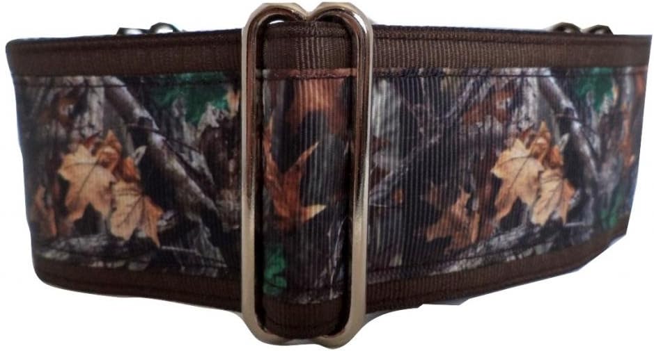 Regal Hound Designs Big 2" Wide Martingale Dog Collar, Lined, 2 Sizes: Medium, Large/XL, Brown Tree and Leaf Camo Design (Large/XL 17-26")