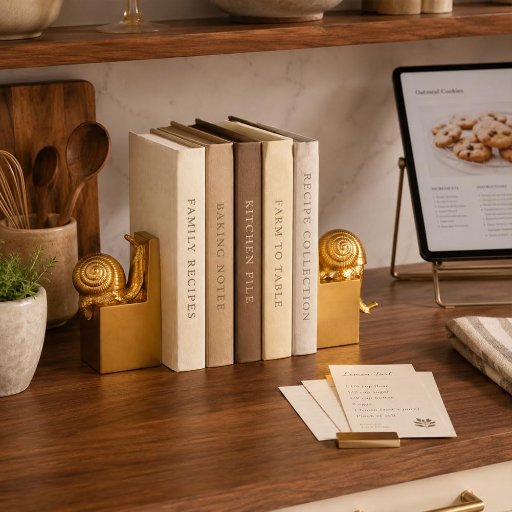 Set di 2 fermalibri decorativi a forma di lumaca dorata, fermalibri decorativi in resina pesante per mensole, supporti per libri antiscivolo, per libreria, scrivania, ufficio, biblioteca