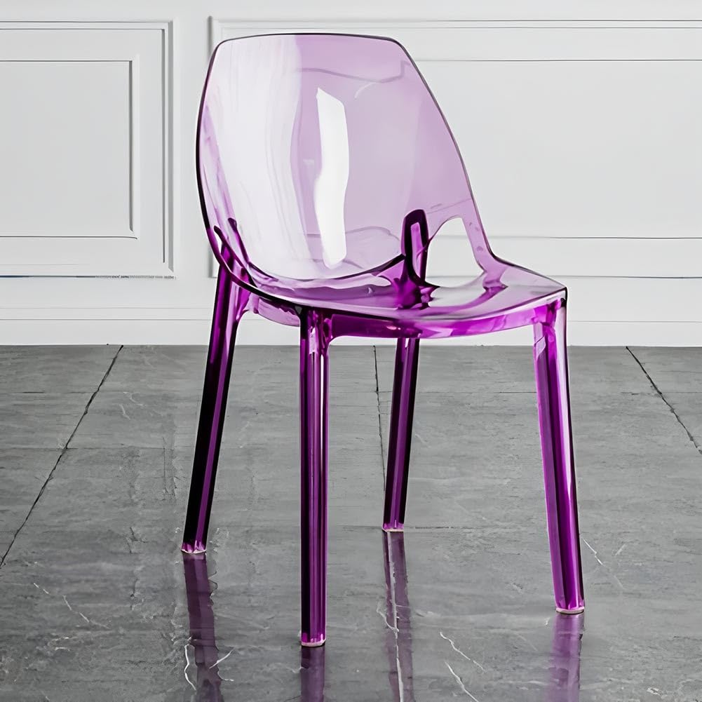 Etlegor Transparent Acrylic Dinning Chairs, Curved Backrest Kitchen Chairs Ladies Dressing Stool for Home Office, Cafe, and Wedding Events(Clear Purple)