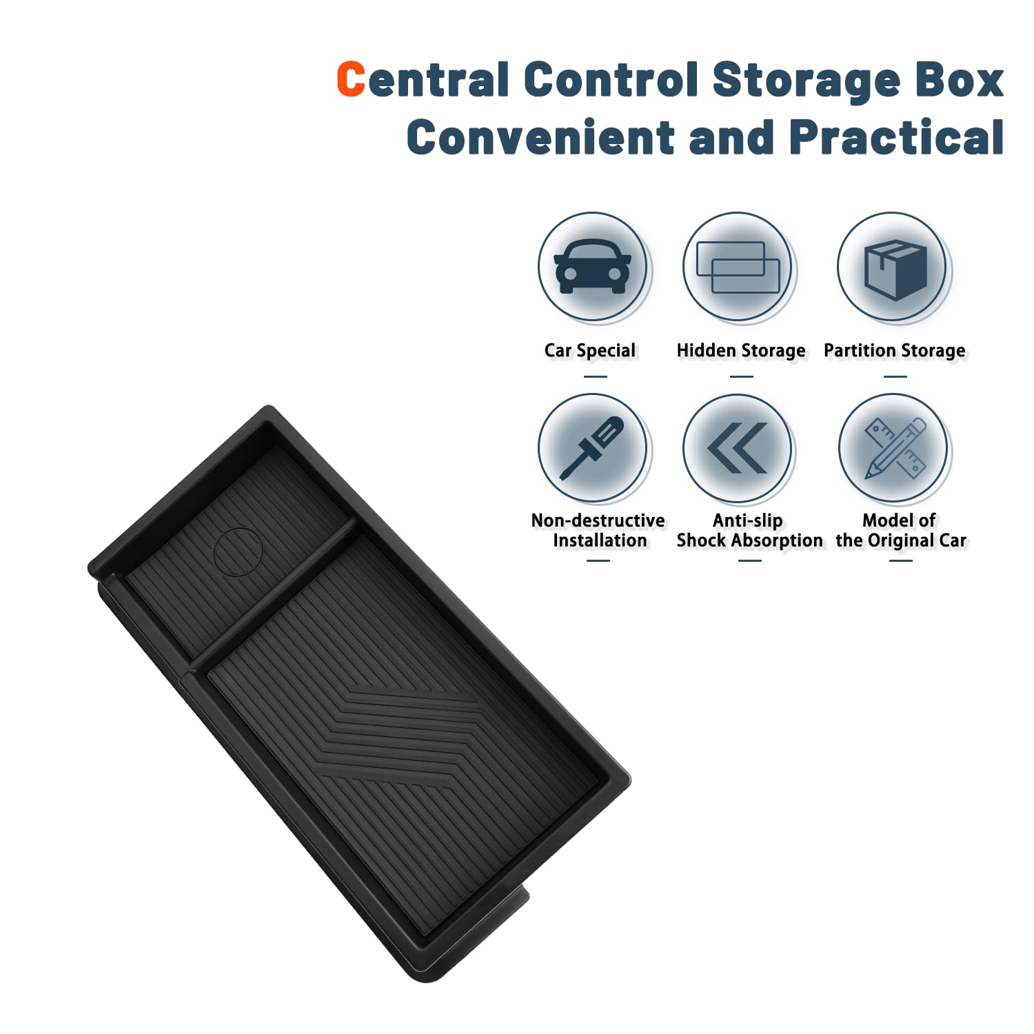 HRFZNURHO Mittelkonsolen-Organizer Für BYD Sealion 7 2024-2025 - ABS Aufbewahrungsbox, Rutschfest, Schwarz