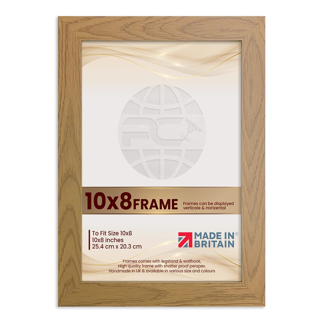 Oak Procut Global Picture Frames 10X8 - Modern 10X8 Frames With Safe Perspex Front & Wall Hanging Hooks - Premium Synthetic Wood-Handmade Frames