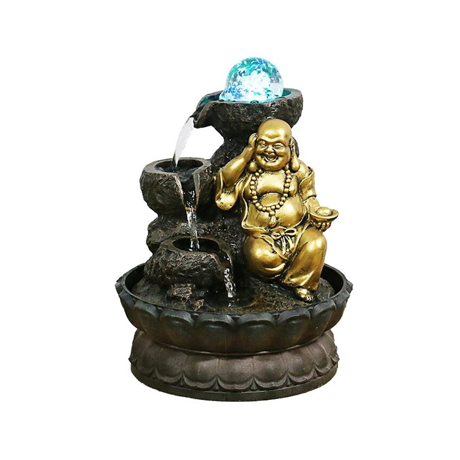 Tabletop Waterfall Buddha Tabletop Waterfall Fountain Fengshui Office Decoration - Waterfall with Water Flow Suitable for Living Room Decoration Tabletop Water Fountain (A)