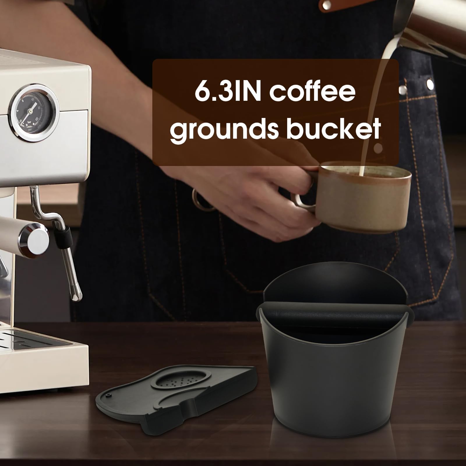 IAOSEN Set di 2 tappetini in silicone per caffè espresso da 16 cm, con barra rimovibile e base antiscivolo, per casa, ufficio, barista, bar, negozio