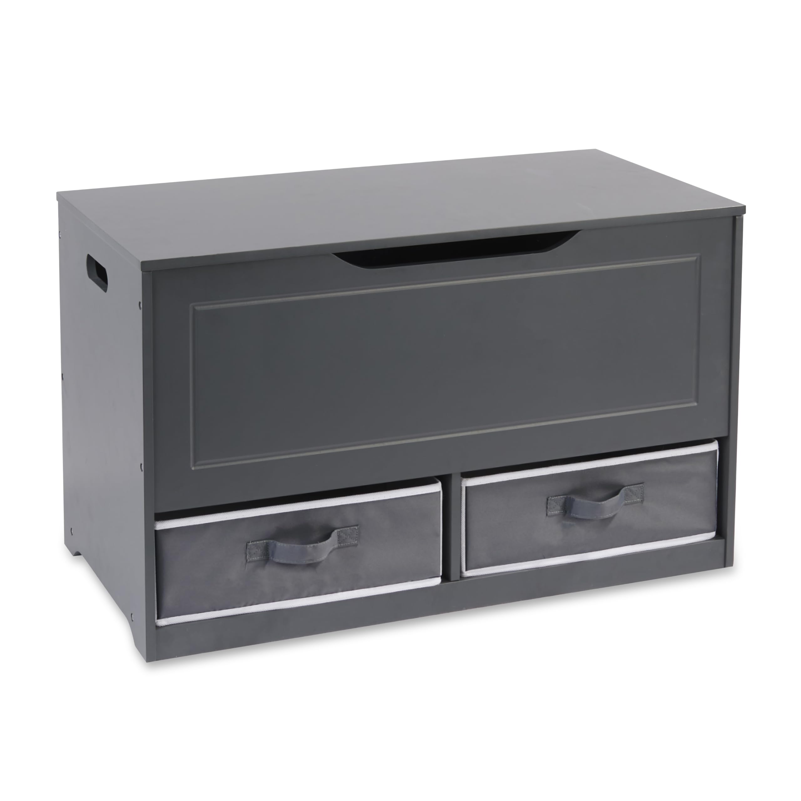 Badger BasketToy Box and Storage Bench - Chest and Seat Combo with 2 Reversible Baskets, Safety Hinge Lid - Kids Toy Organizer for Playroom or Bedroom - Charcoal