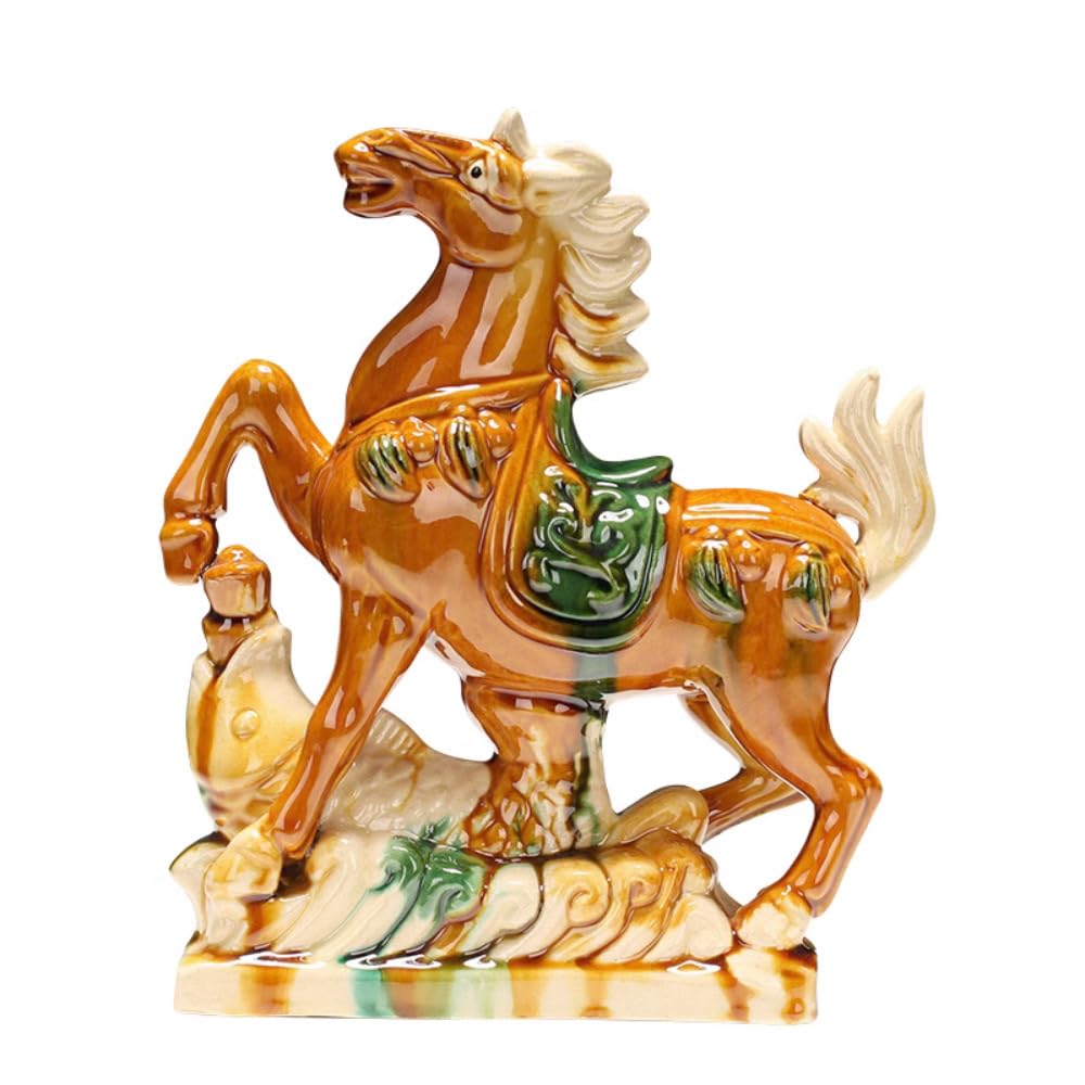 Cheval tricolore Tang en céramique pour sublimer la décoration de salon