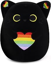 LGBT Pride Black Cat Plush Pillow, LGBT Pride Month Cat Plushie, Loving Pride Stuffed Black Cat Plushie Pride Decoration, Kawaii Cat Stuffed Animal Pillow Gifts for Pride Month