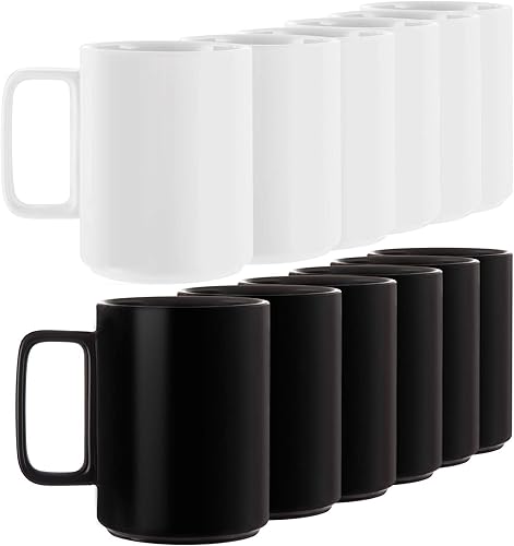 Tazas de té de porcelana grandes, 6 blancas y 6 negras