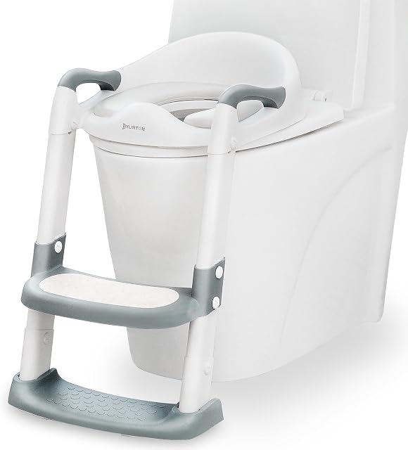 Kylinton® Potty Training Seat with Step Stool Ladder, Foldable Toddler Potty Seat for Toilet 2 in 1 Potty Training Toilet for Kids, Splash Guard Comfotable and Anti-Slip Pad for Boys Girls, Grey