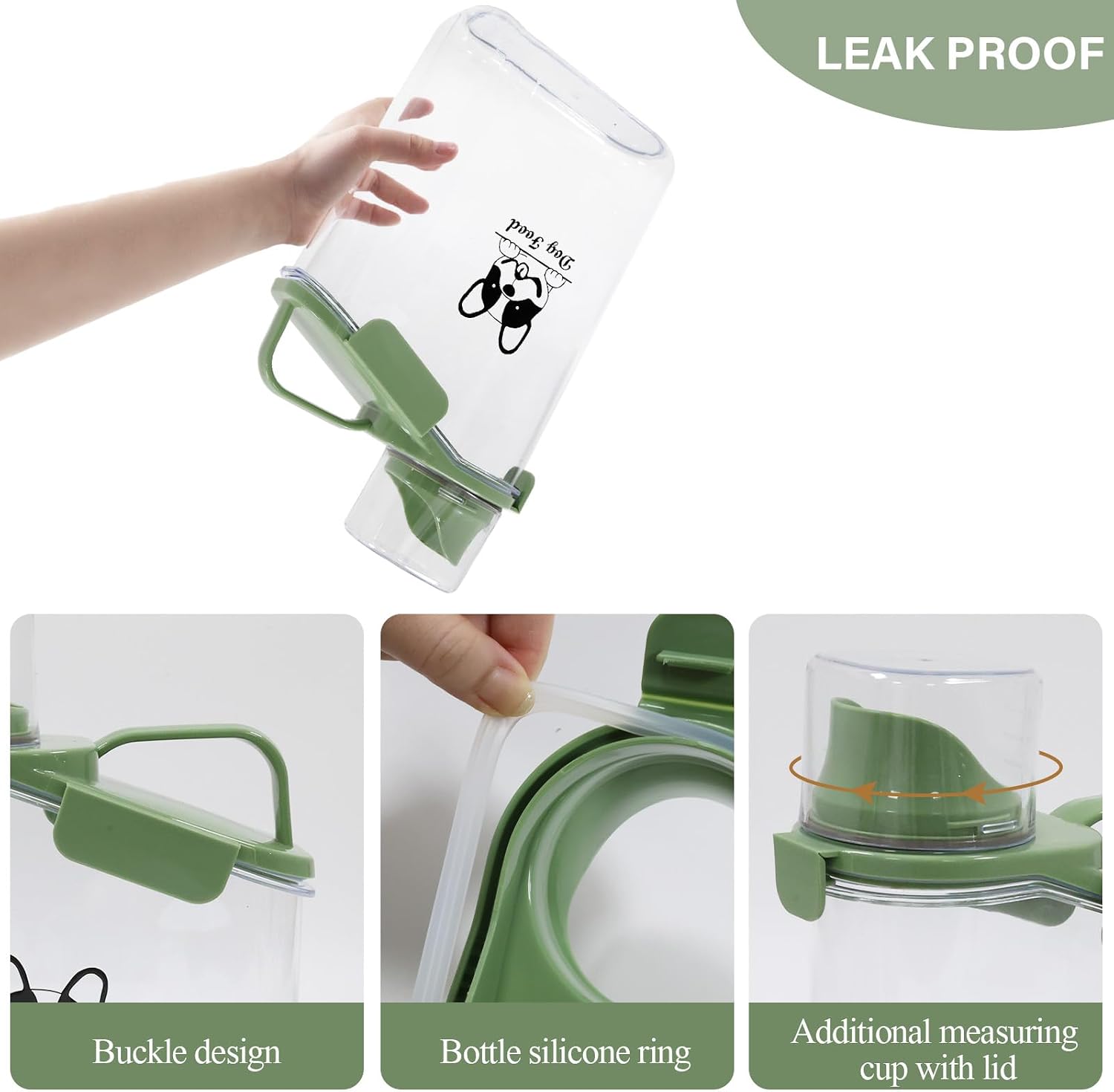 Geyecete dry dog food container with Measuring Cup & Pour Spout Portable-3 Qt/2.8 L Clear Plastic dog food container Airtight Transparent-Green