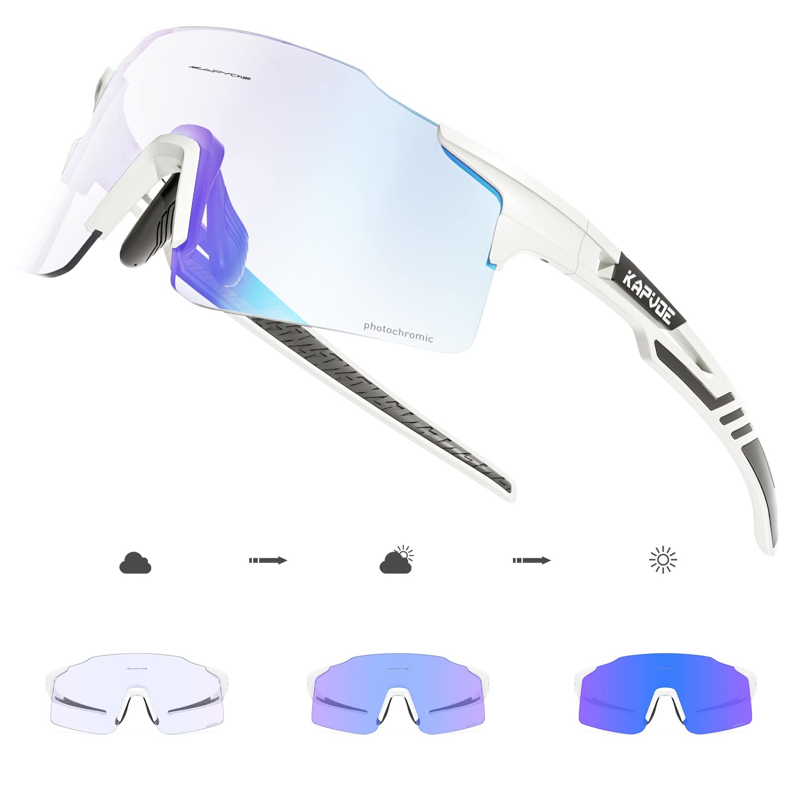 KAPVOE Gafas Ciclismo Fotocromaticas Bicicleta Montaña BTT ransparentes Gafas de Sol Deportivas Pesca Running Golf Conducir Futbol Hombre Mujer