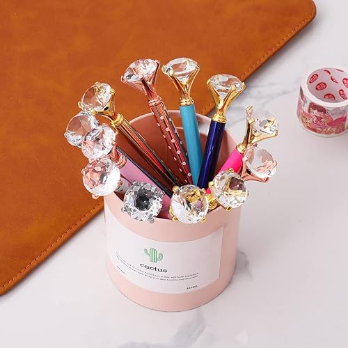 Miniatura 10 de Bolígrafos de diamantes divertidos y elegantes para mujer, bolígrafos de metal brillante (repuestos azules, 20 unidades)