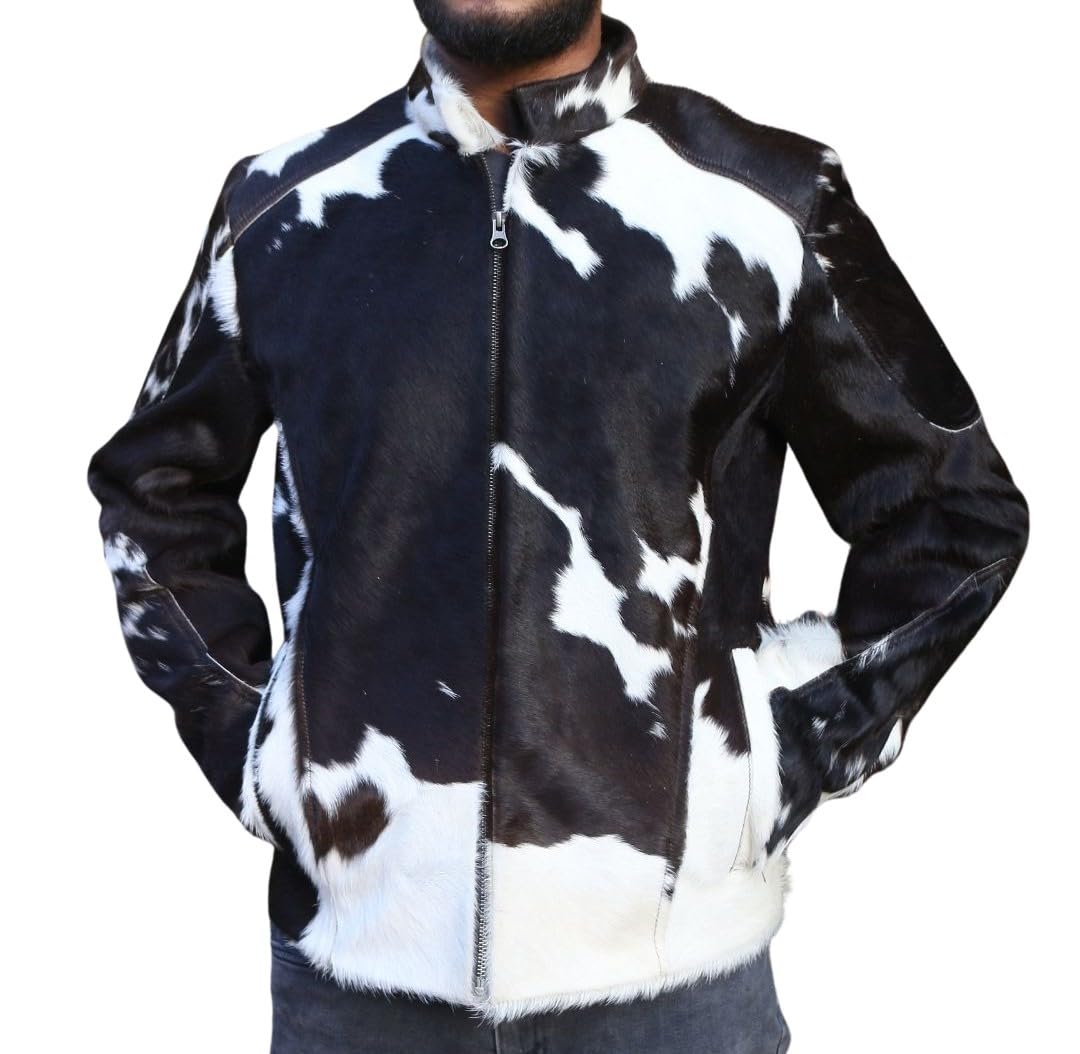 Amazon.com: Men's Distressed Hair-On Cowhide Leather Jacket