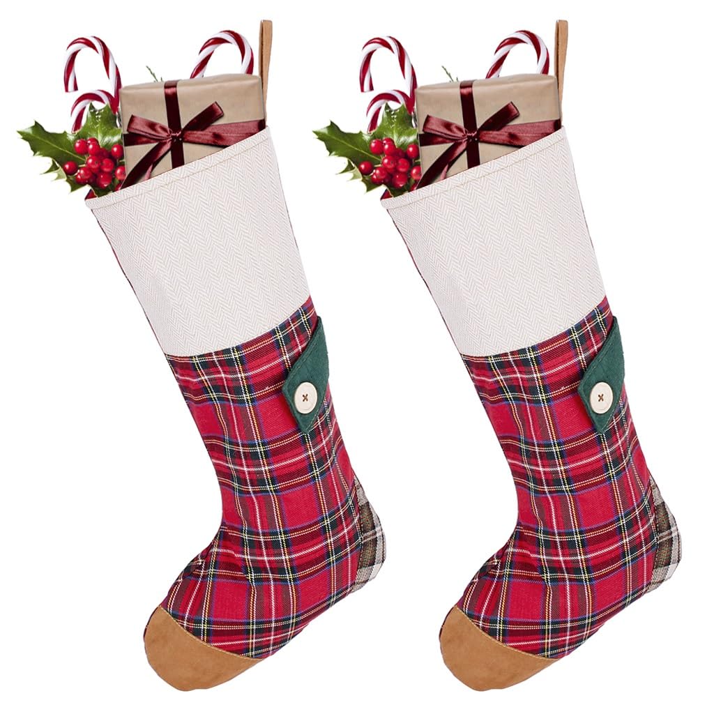 Dibor Large Highland Tartan Patchwork Christmas Stocking Set - H51cm