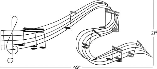 Miniatura 3 de Deco 79 Notas musicales de metal, decoración de pared para el hogar, escultura ondulada de pared, arte de pared 49 x 1 x 21 pulgadas, negro