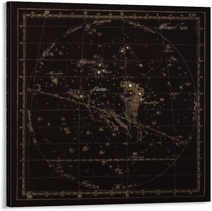 Aries Zodiac Sign Art, Old Russian Astronomy Chart, Star Constellation Illustration, Vintage Style P Art Wall Decoration Poster Family Bar Restaurant Garage Cafe Art Sign Gift 16x16inch(40x40cm)