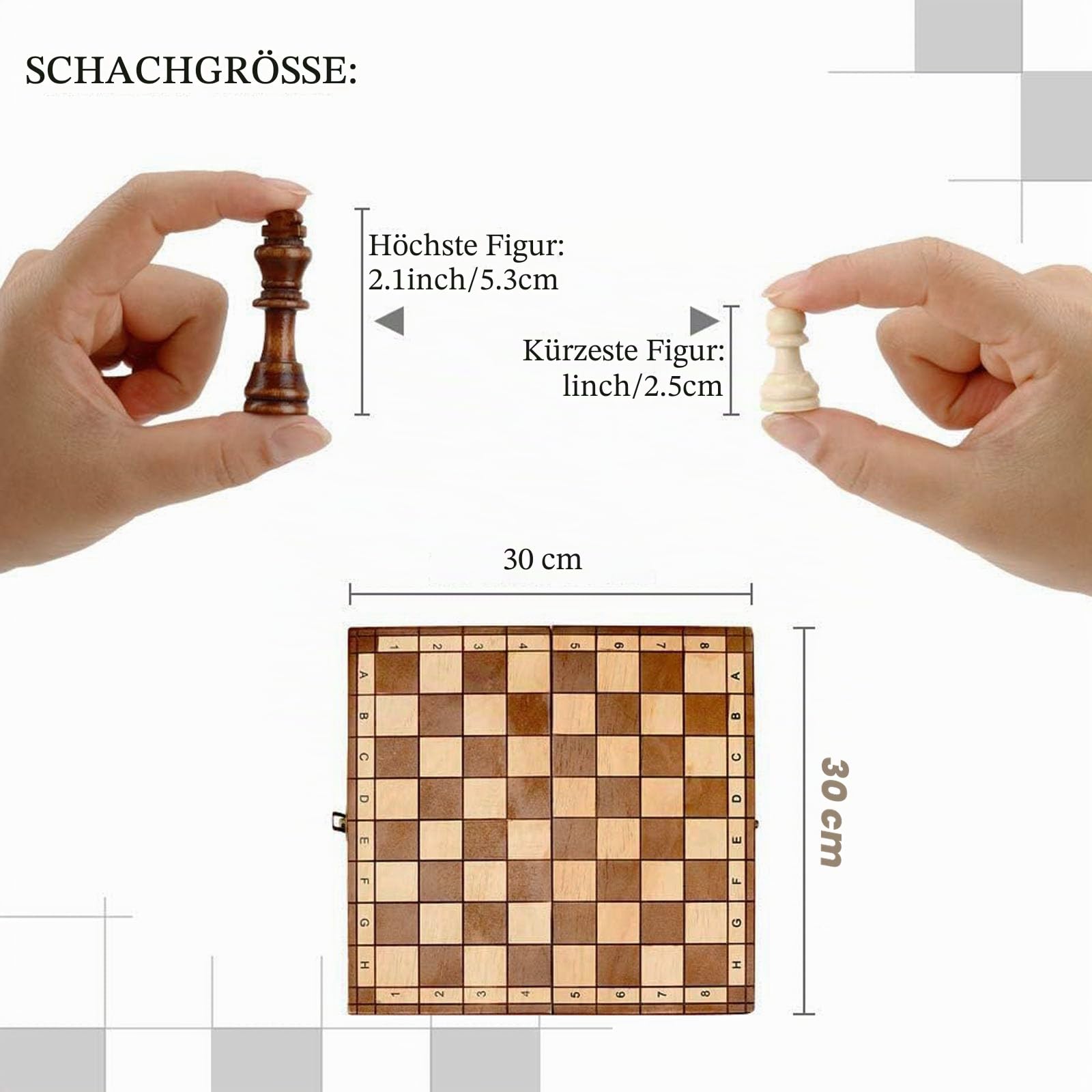 Syrace Schachspiel Schach Schachbrett aus Holz für Kinder und Erwachsene, Zusammenklappbar, Handgefertigt, Gut für Drinnen Draußen und Reisen