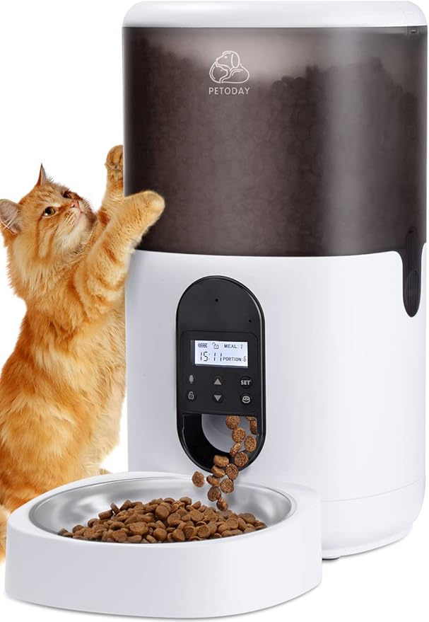 Petoday Automatic Cat Feeder, 4L Timed Cat Feeder with Desiccant Bag