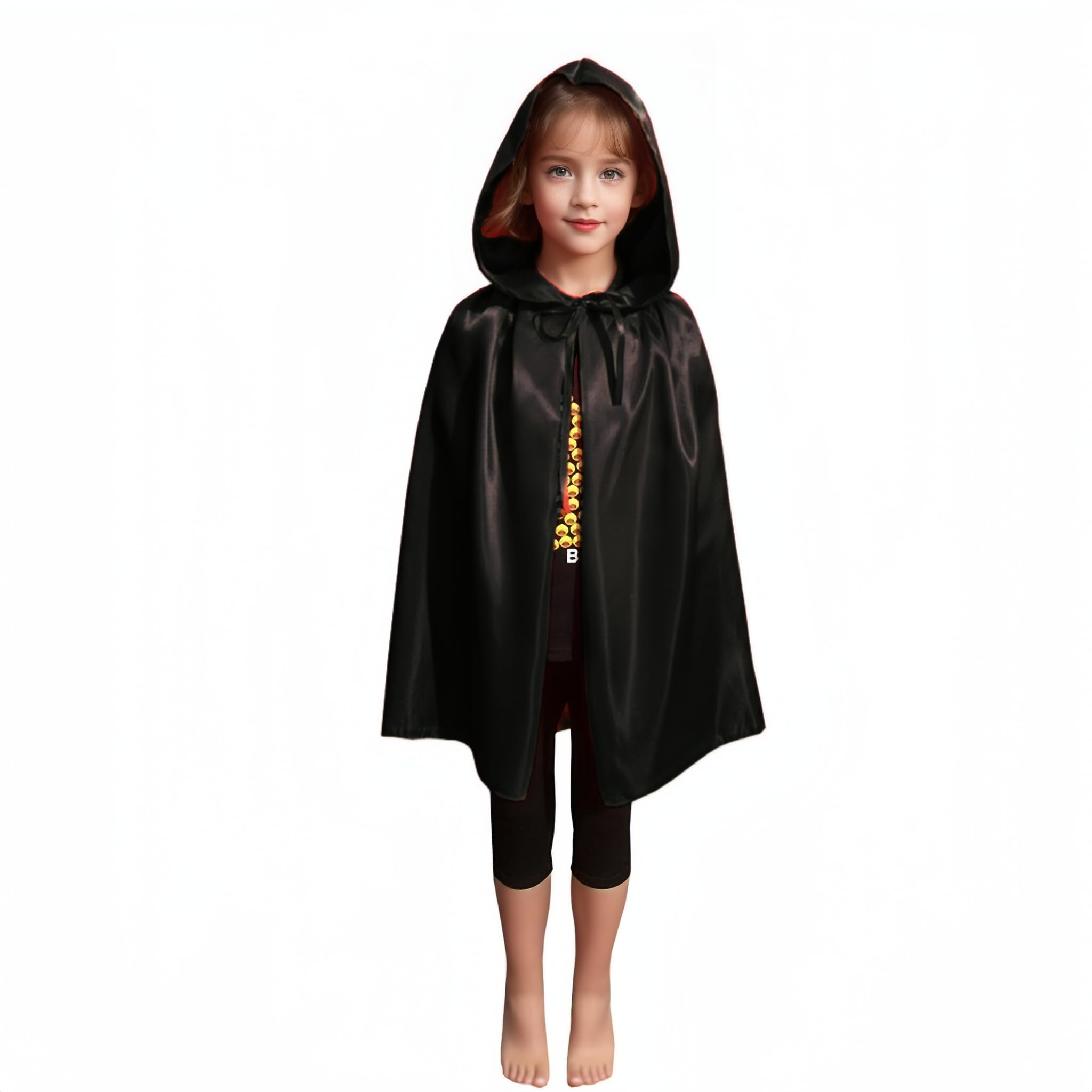 Proumhang Black Hooded Cape Kids Hooded Robe Cloak Witch Cloak Vampires Cape Devil's Cloak Grim Reaper Cape for Boys Girls Halloween Masquerade Christmas Cosplay Fancy Dress Party 80cm/31.5" - Image 2
