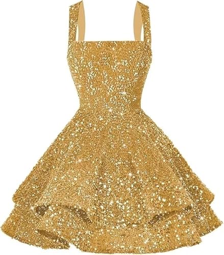 vintys Sparkly Short Prom Dresses for Teens Spaghetti Straps Tiered
