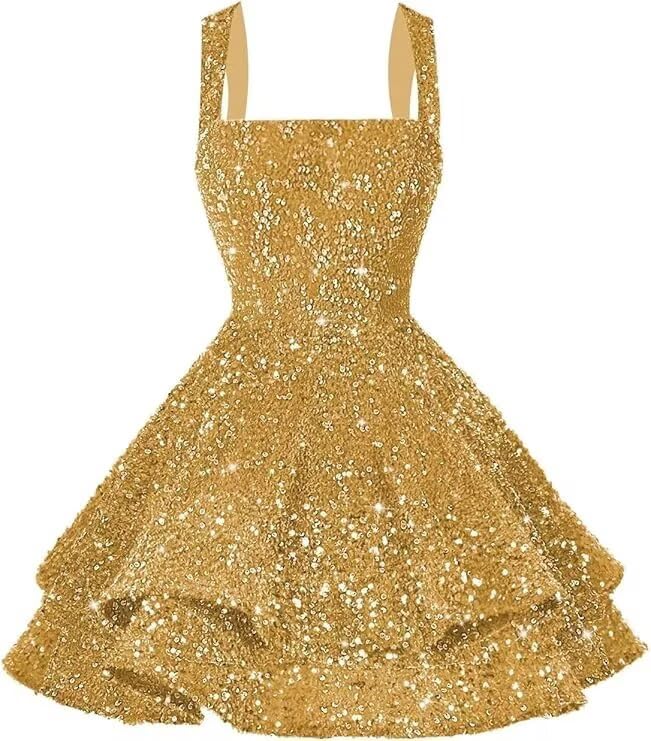 Image of vintys Teens Sequin Short Homecoming Dresses 16 Photo Shoot Tiered Cocktail Party Dress VS116