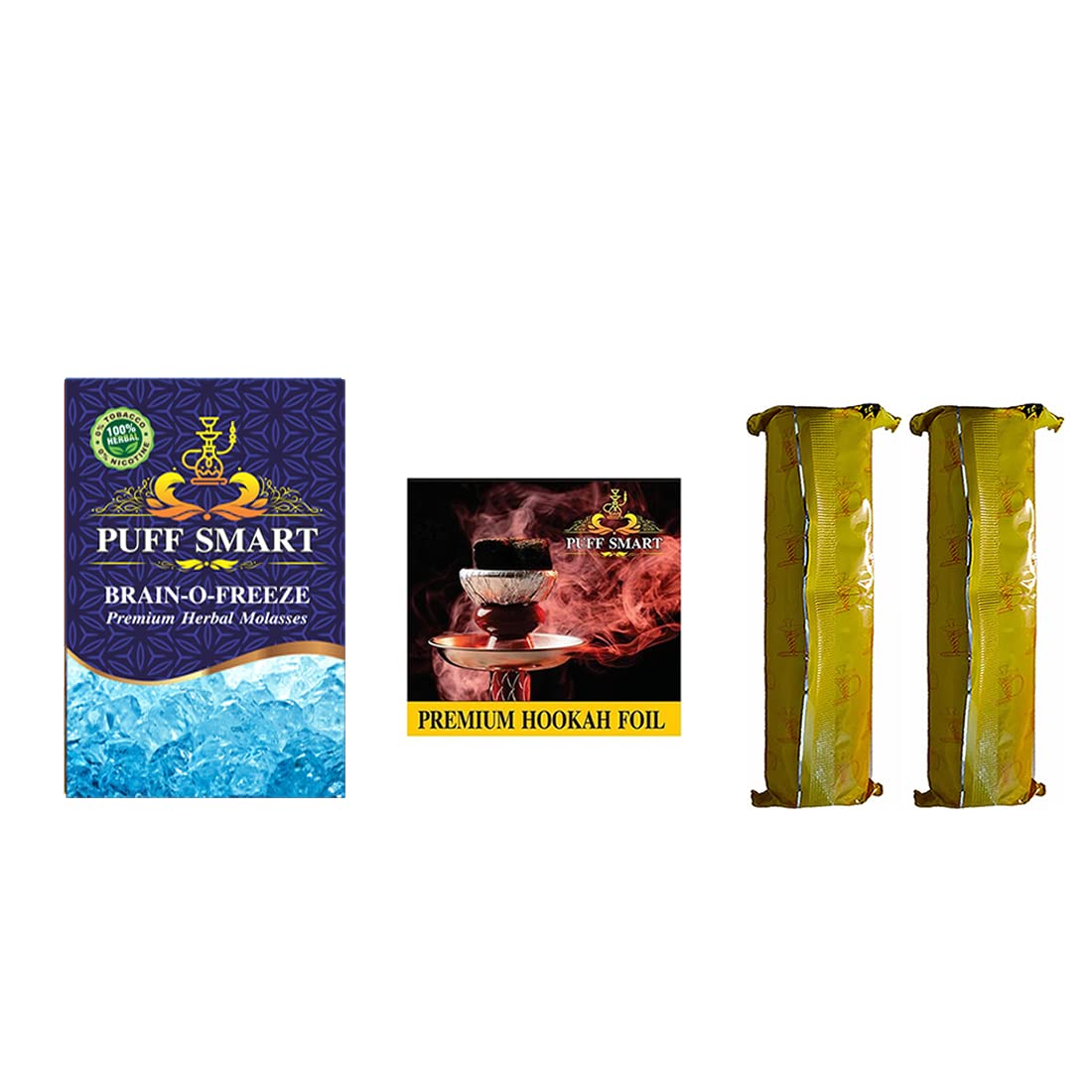 PUFF SMART Premium Herbal Flavors Brain-O-Freeze, P.S Foil Paper And 2 Polo Quick Light Charcoal Combo (100% Tobacco and Nicotine Free)-image-4
