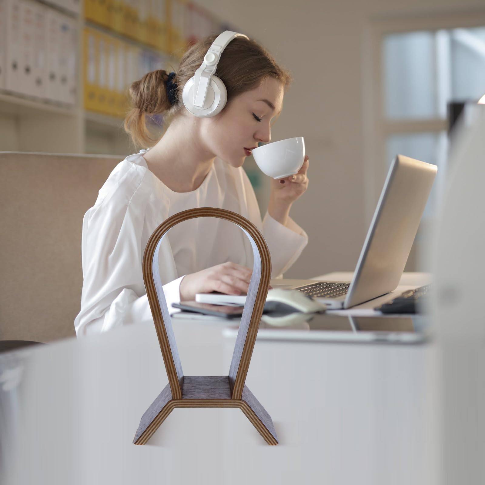 Supporto Cuffie in Noce, Stabile, per Esposizione e Ordine