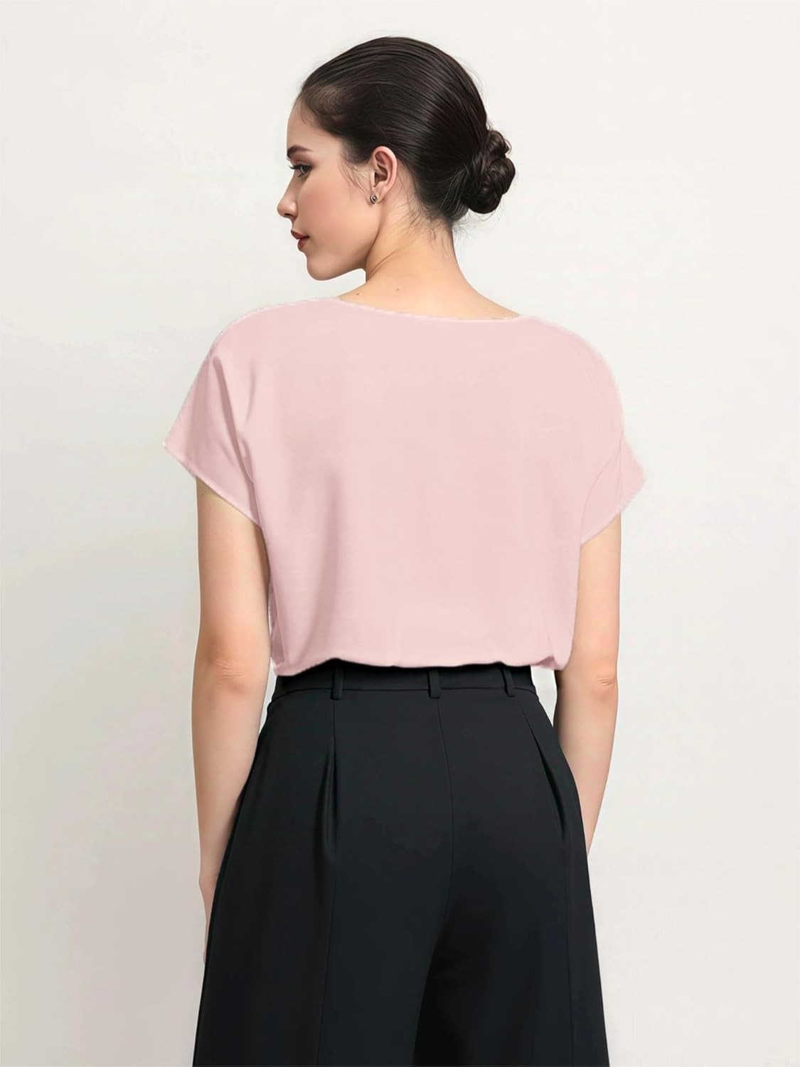 Mettclasi Women's Silk Satin Cowl Neck Short Sleeve Top, Elegant Dressy Casual Summer Blouse Shirt Solid T-Shirt - Image 3