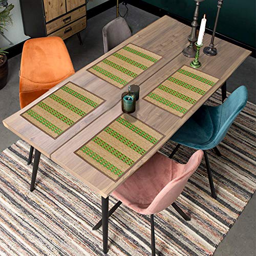 Image of HOKIPO Heat Resistant Wooden Placemats Set of 4 Dining Table Mats, 45x30 cm, Green (AR2816)