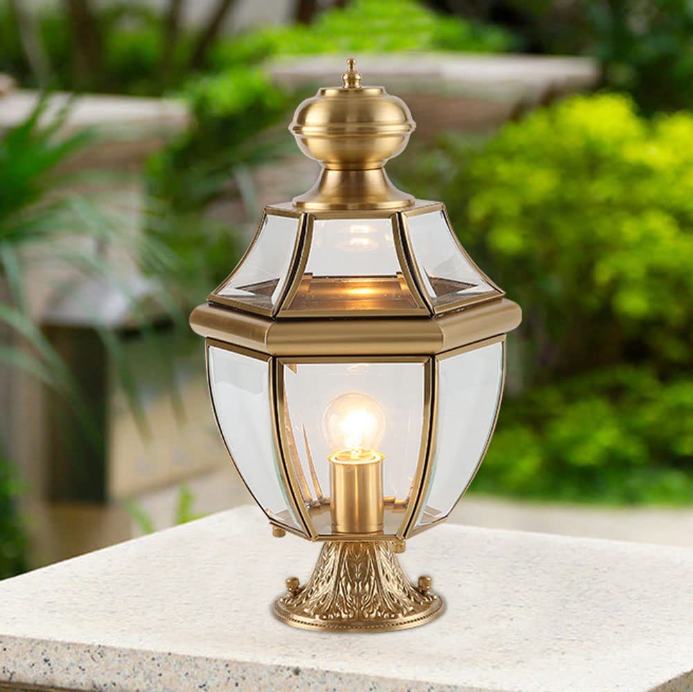 WEFDSDDXHC Outdoor Waterproof IP54PillarLamp, E27 Pedestal Lamp, Full Copper Pillar Lights, Glass Lampshade, Lawn Villa Landscape Lamp, Lawn Garden Floor Lamp