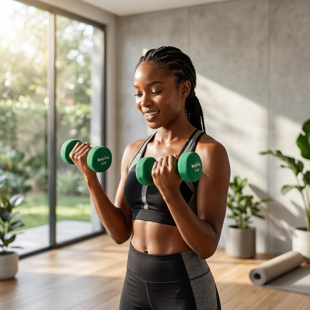 Bodyline Coppia Manubri In Ghisa E Neoprene Antiscivolo 3 Kg | Pesi Fitness Verdi Per Allenamento Braccia, Tonificazione E Home Gym