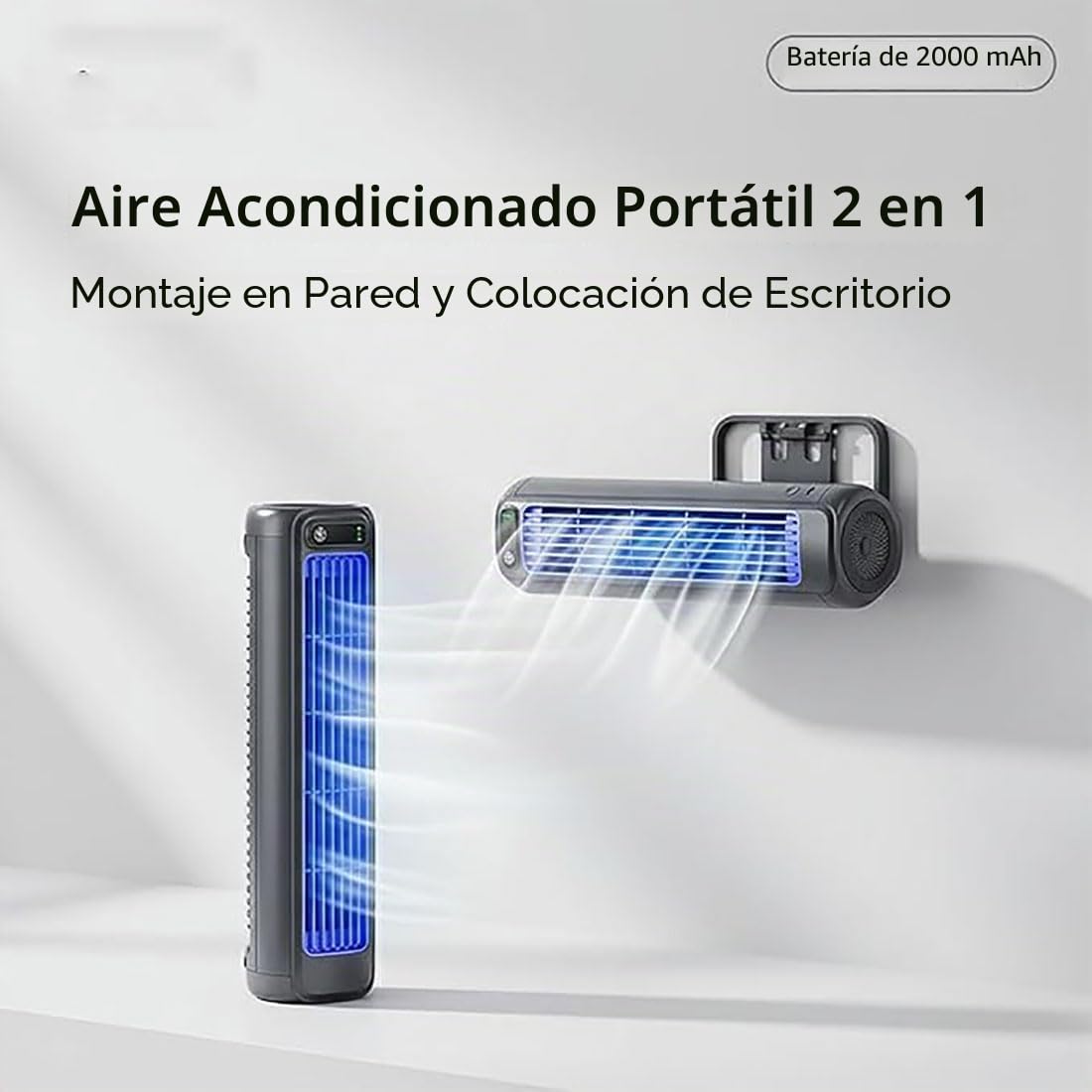 Coolizi Cooling Ace, Cooling Ace Aire acondicionado portátil, 3 modos ajustables y pantalla LED, Ventilador pequeño portátil de montaje en pared para viajes de dormitorio de oficina en casa (Beige)
