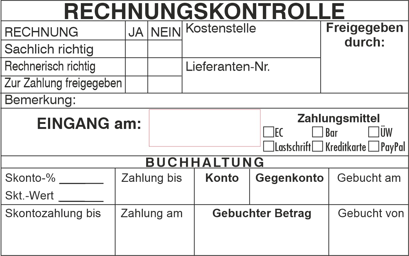 Kontierungsstempel/Rechnungsprüfung - mit trodat Professional Datumstempel 54120 – Custom- 116x70 mm) in verschiedenen Ausführungen, Büro, Buchungsstempel, Firmenstempel