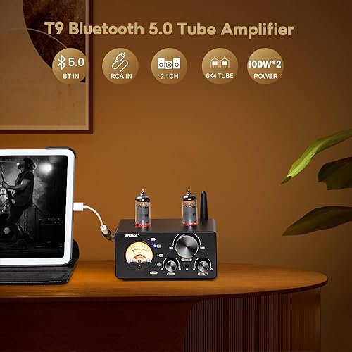 Miniatura 7 de AIYIMA T9 Bluetooth 50 100 W  2 amplificador de tubo de 20 canales al vacío USB DAC estéreo HiFi Home Audio Digital Amp RCACOAOptPC-USB con medidor