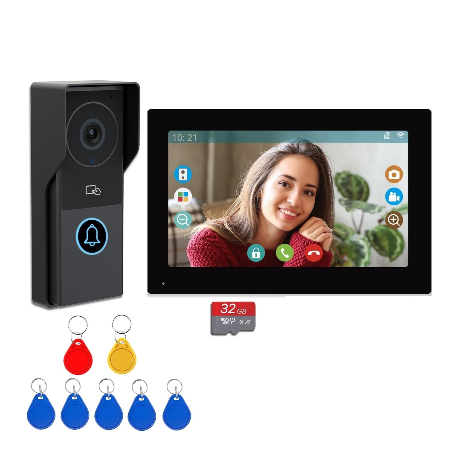 Hvsyvvsrl Black Camera Wireless Wifi Video Doorbell System, 7 Inch Touch Screen 1080P Door Camera, Smart Intercom With 32Gb Card For Home Two Way Audio(Black Camera)