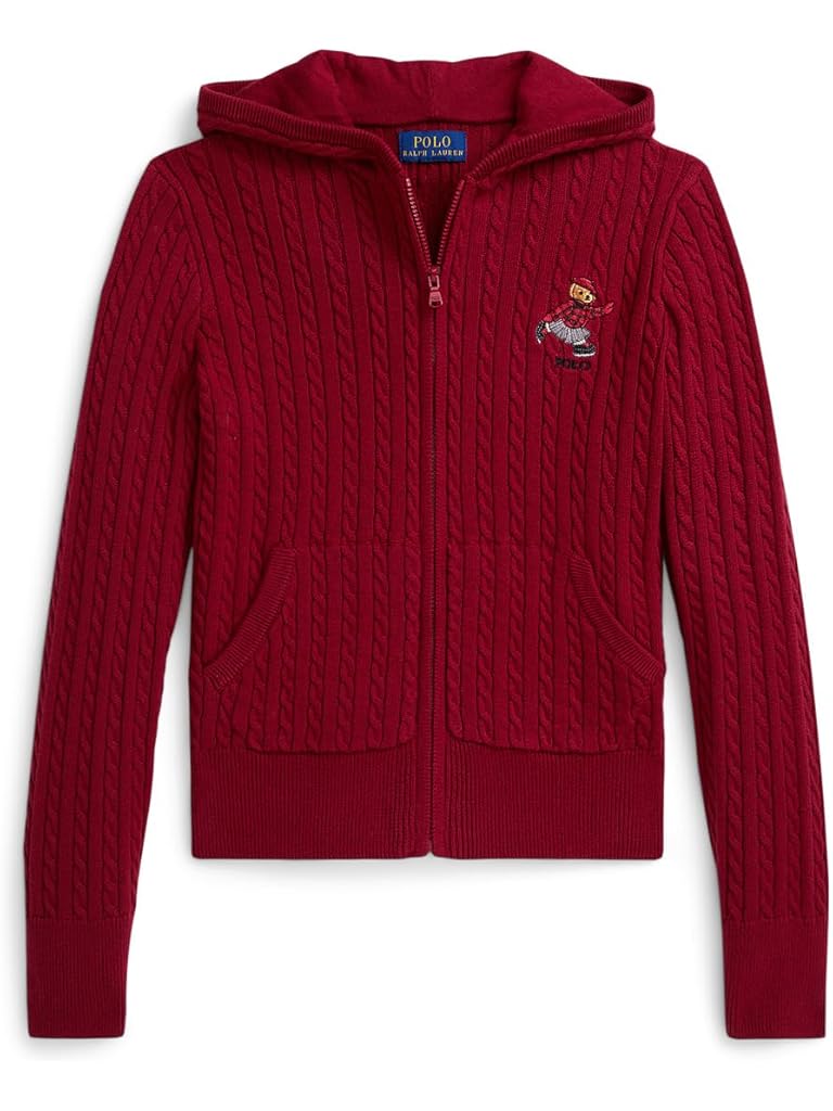 Red Polo Ralph Lauren Polo Bear Cotton Full Zip Sweater (Big Kid)