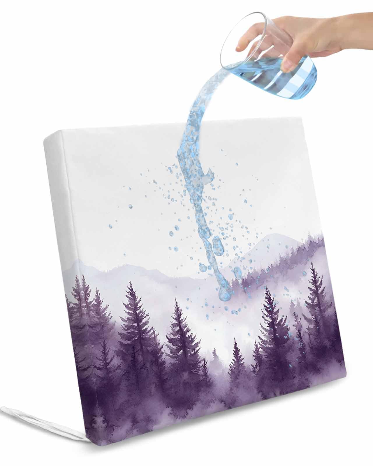 2 Pack Purple Mist Forest Waterproof Cushion Covers with Ties, Outdoor Patio Chaise Lounge Chair Seat Cushion Slip Covers Replacement(Only Cover) Simple Trees Mountains Landscape 22