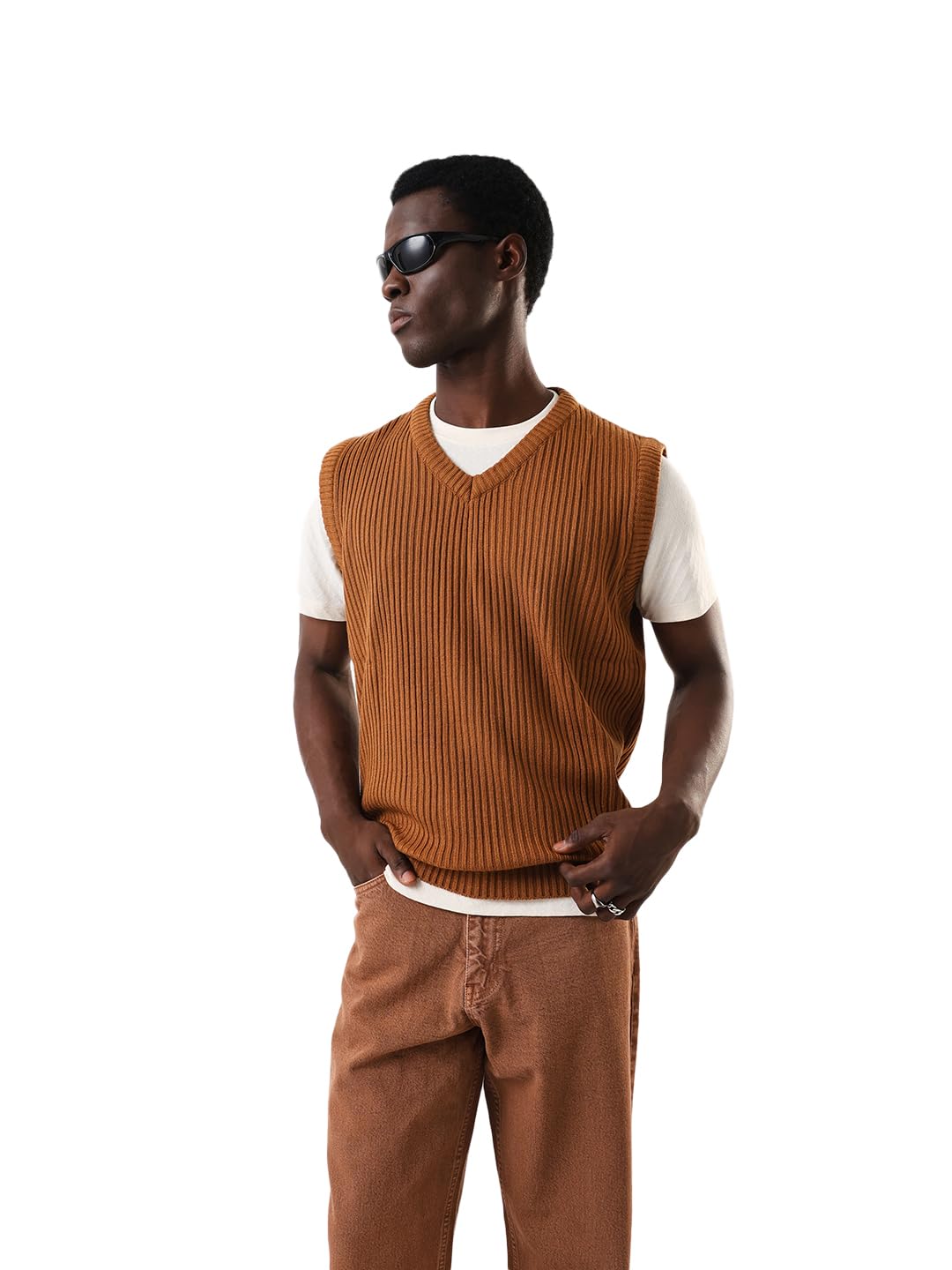 Men Acrylic Knitted Relaxed Fit Round Neck Sleeveless Sweaters 12