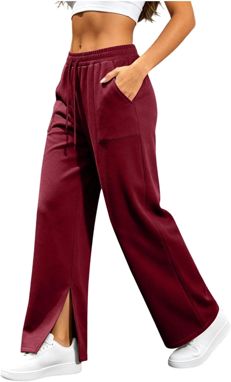 Womens Wide Leg Sweatpants Baggy Fall Lounge Split Sweat Pants